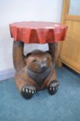 Carved Wooden Bear Plant Stand