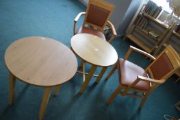 Two Circular Table and Two Beechwood Chairs