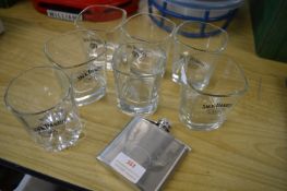 Jack Daniels Hip Flask and Whiskey Glasses