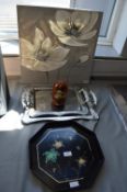 Japanese Lacquered Tray and Two Others, plus Canva