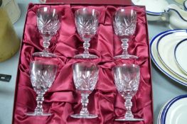 Set of Six Cut Lead Crystal Wine Glasses (one dama
