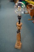 Turned Wooden Lamp Base with Retro Bulb