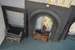 Two Cast Iron Fireplace Inserts plus Grate, etc.