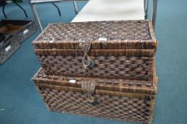 Two Basketweave Storage Boxes Containing Cushions and Bedding