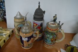 Five German Lidded Steins