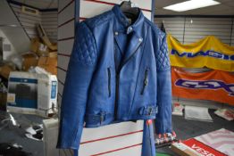 *Akito Blue Leather Motorbike Jacket Size: 40