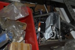 *Wood Drawer and a Box Containing Various Motorcycle Parts