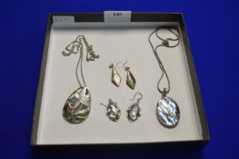 Two Sterling Silver and Abalone Pendants, Pair of