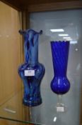 Two 1970's Blue Glass Vases