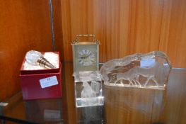 Glass Paperweights and a Carriage Clock etc.