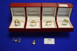 Four 925 Sterling Silver Rings, Pair of Earrings,