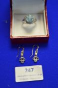 Sterling Silver Ring with Blue Stones, and Matchin
