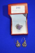 Sterling Silver & Amethyst Ring and Matching Earri