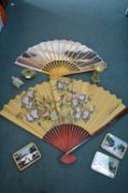 Eastern Items Including Fans, Soapstone Carvings,