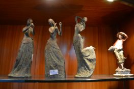 Three Dancing Figurines and a Capodimonte Flower S