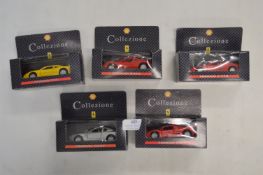 Five Shell Ferrari Collection Diecast Sports Cars