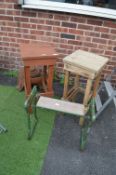 Two Wooden Garden Stools and a Folding Stool