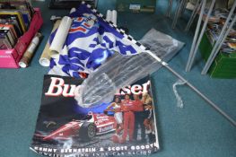 Motor Racing Posters, Flag, and a Ford Front Grill