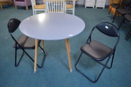 *Grey Circular Table and Two Folding Metal Framed