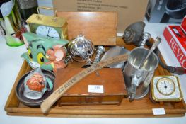 Wooden Tray Containing Assorted Collectibles