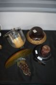 Candles Holders, Carved Shelf, Bowl, etc.