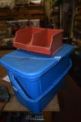 Blue Storage Tub and Two Lin Bins
