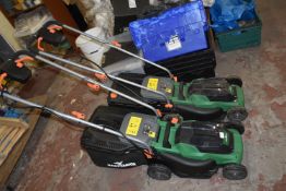 *Two Hawksmoor Electric Lawnmowers (with batteries, no charger, salvage)