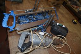 Mitre Saw, Mini Tool Kit with Work Light, 90° Clamp, and 240v Drill