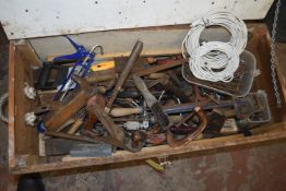 Large Wooden Chest and Contents of Modern and Antique Woodworking Tools