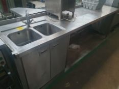 * Stainless Steel Table With Double Sink And Cupboard