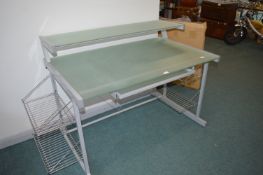 Glass Topped Office Desk on Metal Frame, with Stor