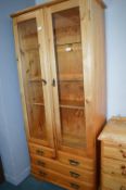 Solid Pine Display Cabinet with Glass Shelves and