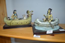 Two First Nation Canoer Figures