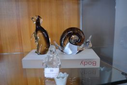 Three Glass Paperweight Animals Including One by L