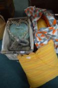 Basket, Cushions, and Decorative Items