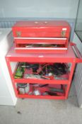 Metal Toolbox on Trolley and Contents