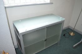 Metal Framed Cabinet with Glass Doors and Top
