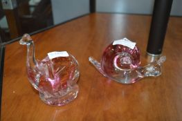 Two Glass Animal Paperweights