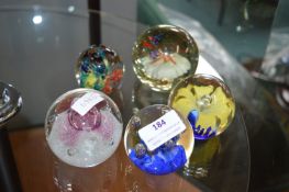 Five Glass Paperweights Including Caithness