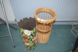 Wicker and Painted Metal Umbrella Stands