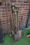 Vintage Garden Tools Including Spades and a Tile L