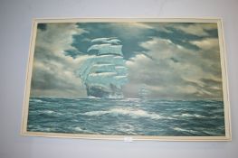 Framed Henry Scoll Sailing Ship Print 1966