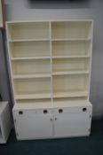 Retro White Bookshelf with Two Drawers and Cupboards
