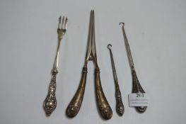 Five Button Hooks and Togs etc. with Hallmarked Sterling Silver Handles