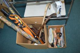 Walking Sticks and Umbrellas, plus a Box of Shoehorns and Insoles
