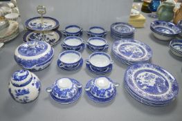 Old Willow Blue & White Tableware, Plates, Soup Bowls, Cake Stand etc. 40+pcs