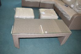 *Synthetic Rattan Glass Topped Coffee Table and Two Stools