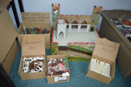 Vintage Wooden Toy Castle, plus Toy Soldiers and Animals