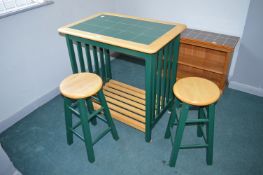 Tile Topped Kitchen Table with Two Matching Stools