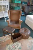 Wingback Armchair, Pouffe, Stool, and Magazine Rack